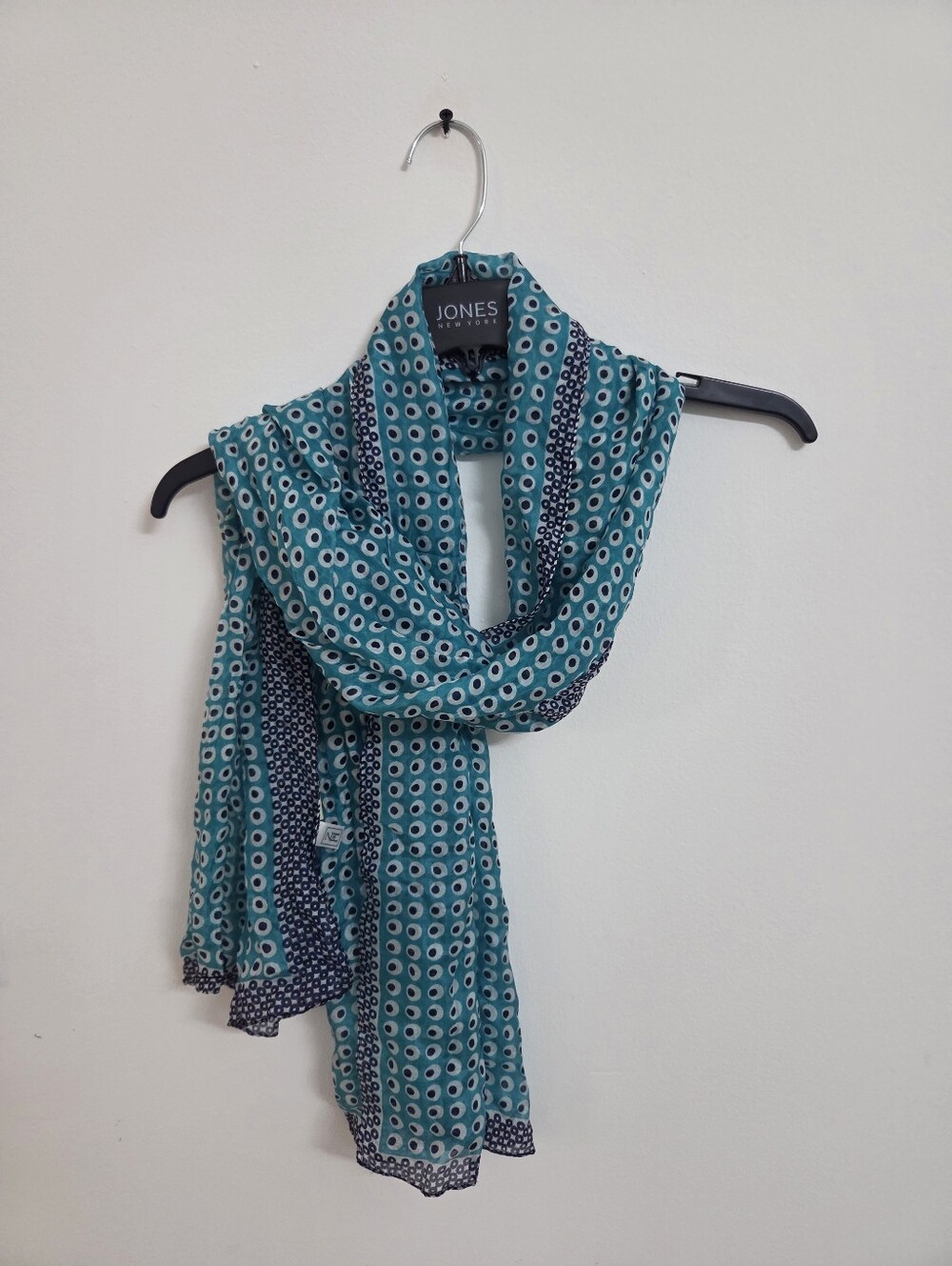 Z&H Teal and Navy Printed Lightweight Scarf 100% Silk